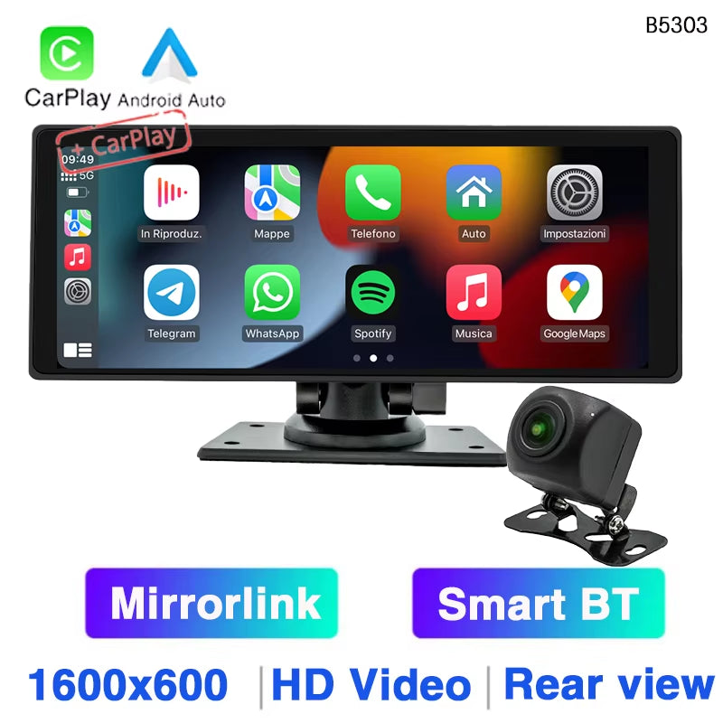 10.26-Inch Portable Car MP5 Player with Mirrorlink, Wireless CarPlay, Android Auto, Bluetooth, TF, USB, DVR, and Rearview for Universal Compatibility