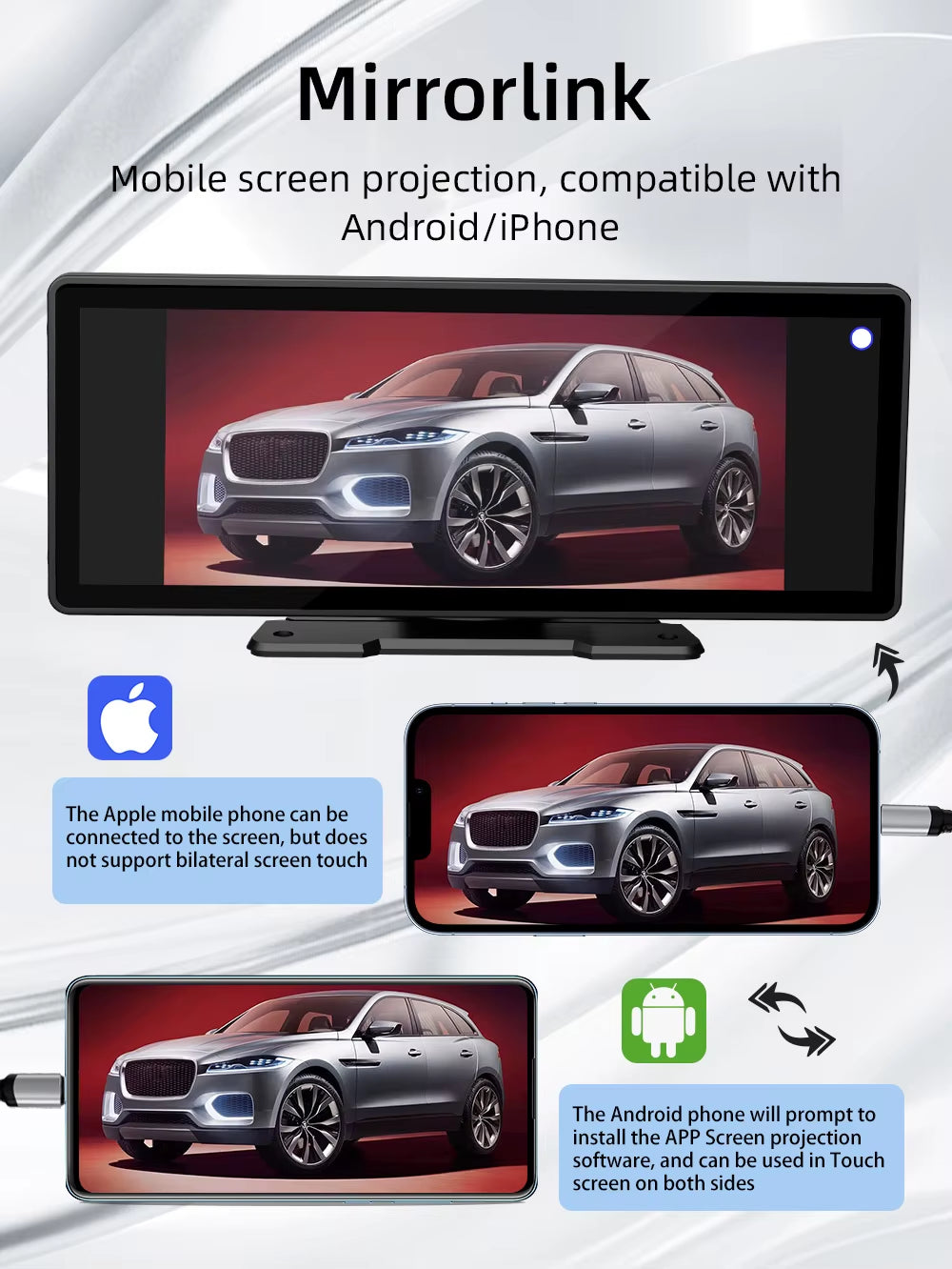 10.26-Inch Portable Car MP5 Player with Mirrorlink, Wireless CarPlay, Android Auto, Bluetooth, TF, USB, DVR, and Rearview for Universal Compatibility