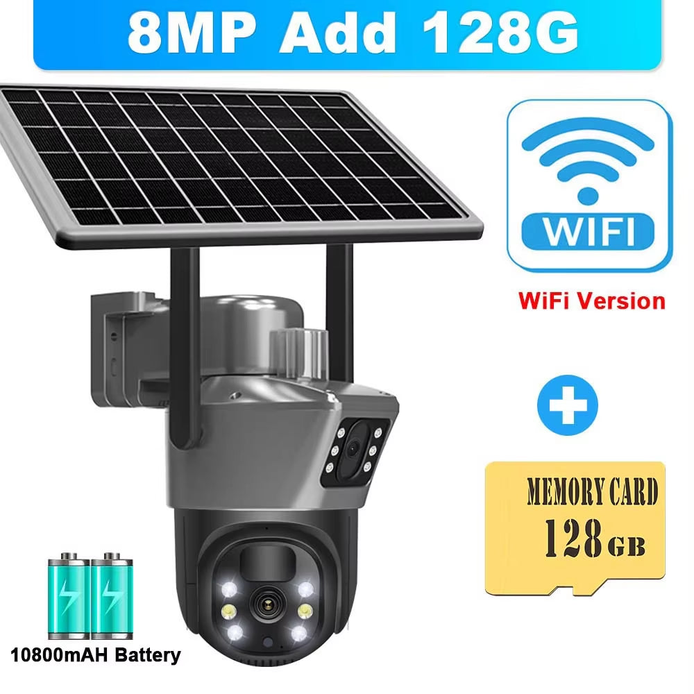 8MP 4K Wifi Solar Camera Outdoor Wireless CCTV Surveillance Camera with Solar Panel Dual Lens PTZ IP Cam Security Protection
