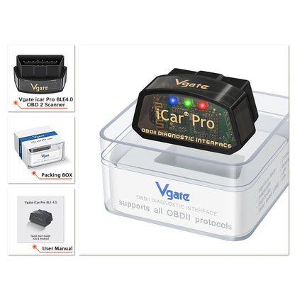 Icar Pro ELM327 V2.3 OBD-II Car Diagnostic Tool with WiFi and Bluetooth 4.0 Compatibility for Android/iOS and BT 3.0 for Android OBD-II Scanner