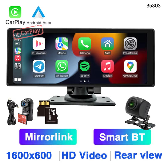 10.26-Inch Portable Car MP5 Player with Mirrorlink, Wireless CarPlay, Android Auto, Bluetooth, TF, USB, DVR, and Rearview for Universal Compatibility