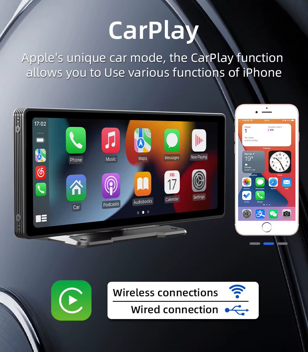 10.26-Inch Portable Car MP5 Player with Mirrorlink, Wireless CarPlay, Android Auto, Bluetooth, TF, USB, DVR, and Rearview for Universal Compatibility