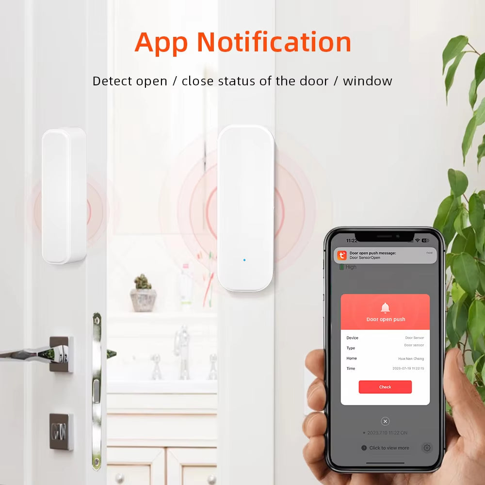 Tuya Wifi or Zigbee Window Door Sensor with Battery Smart Home Security Alarm System Voice Control via Alexa Google Home Smart