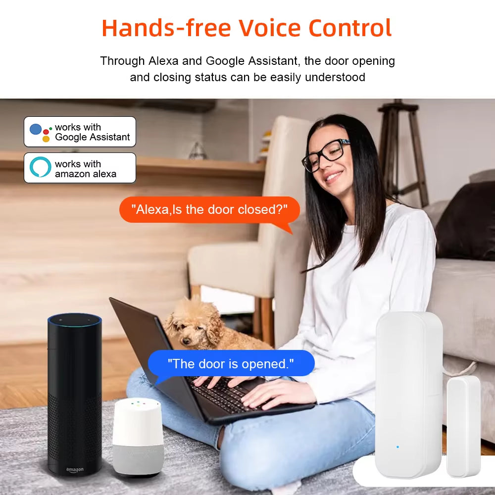 Tuya Wifi or Zigbee Window Door Sensor with Battery Smart Home Security Alarm System Voice Control via Alexa Google Home Smart