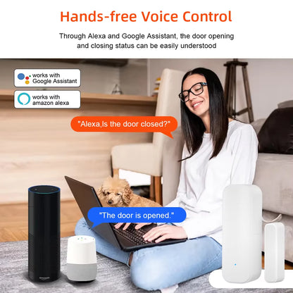 Tuya Wifi or Zigbee Window Door Sensor with Battery Smart Home Security Alarm System Voice Control via Alexa Google Home Smart