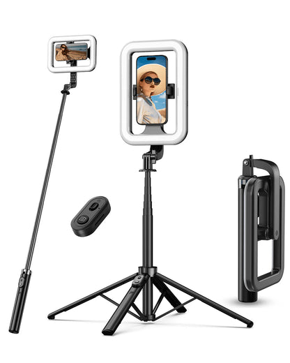 LIMITED TIME 50% OFF!!!  Selfie Ring Light with 72" Tripod Stand - Extendable Selfie Stick with Light for Phone, Live Streaming, Makeup, Travel, Gaming, Video, Includes Phone Holder& USB-C Powered - 1-Year Warranty