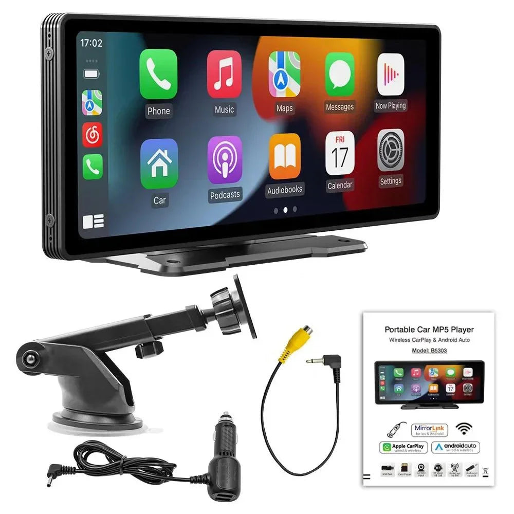 10.26-Inch Portable Car MP5 Player with Mirrorlink, Wireless CarPlay, Android Auto, Bluetooth, TF, USB, DVR, and Rearview for Universal Compatibility