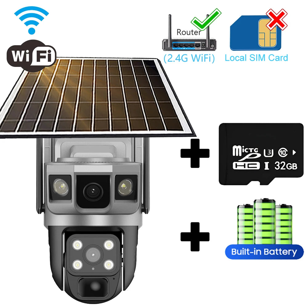CCTV Camera Wifi Solar Cameras 12MP HD Night Vision Outdoor 360 Baby Monitor IP Wireless 4G LTE Security Surveillance Camera