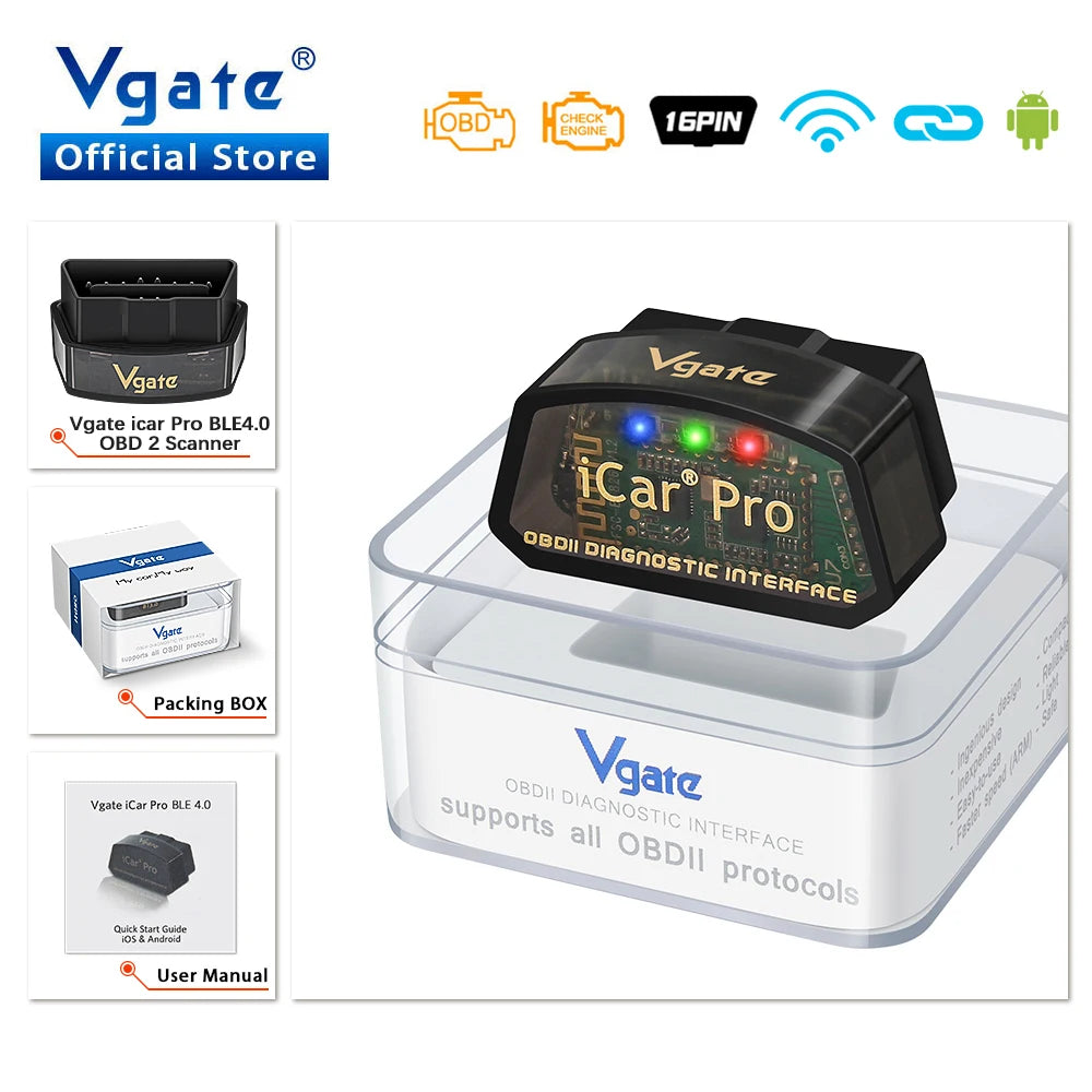 Icar Pro ELM327 V2.3 OBD-II Car Diagnostic Tool with WiFi and Bluetooth 4.0 Compatibility for Android/iOS and BT 3.0 for Android OBD-II Scanner
