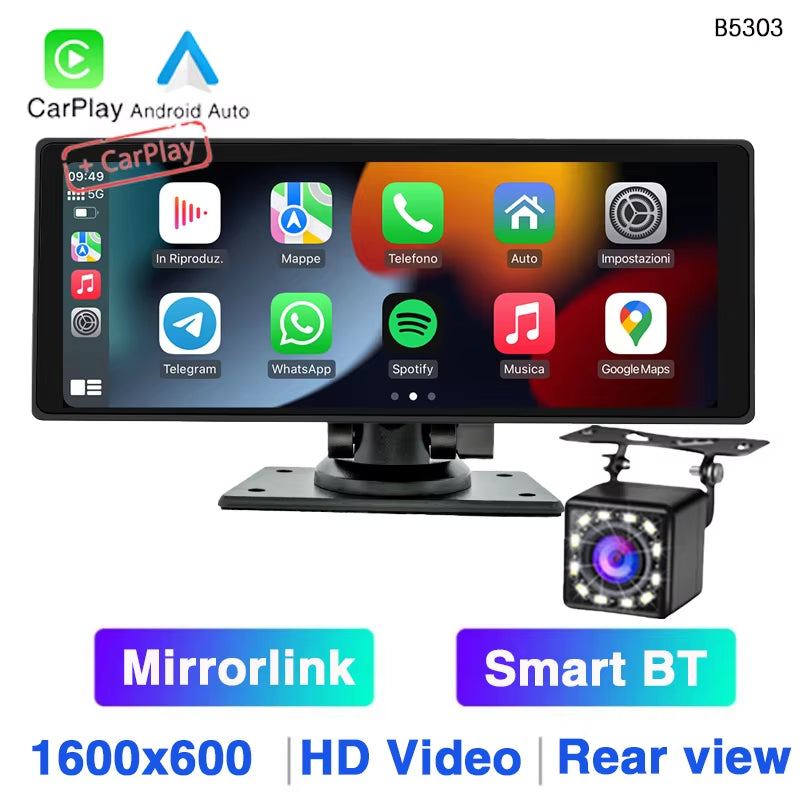 10.26-Inch Portable Car MP5 Player with Mirrorlink, Wireless CarPlay, Android Auto, Bluetooth, TF, USB, DVR, and Rearview for Universal Compatibility