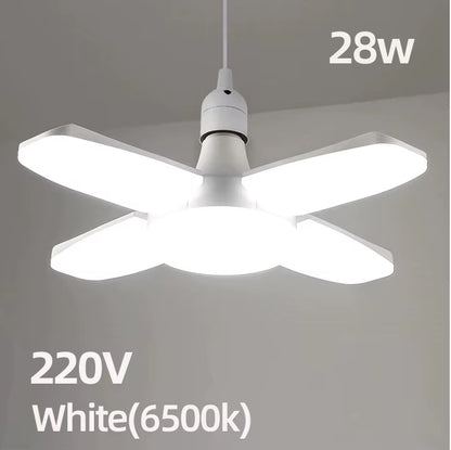 E27 Fan Foldable 28W LED Bulb AC220V/110V 40 Bulb Deformation for Home Ceiling Lights Warehouse and Garage White Light6500K Bulb