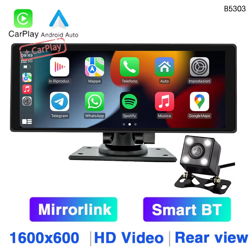 10.26-Inch Portable Car MP5 Player with Mirrorlink, Wireless CarPlay, Android Auto, Bluetooth, TF, USB, DVR, and Rearview for Universal Compatibility